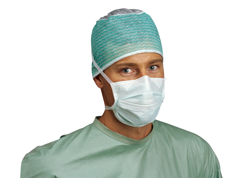 Speciális szájmaszk orrmerevítővel, légzést könnyítő betéttel, párátlanítós, megkötős, zöld