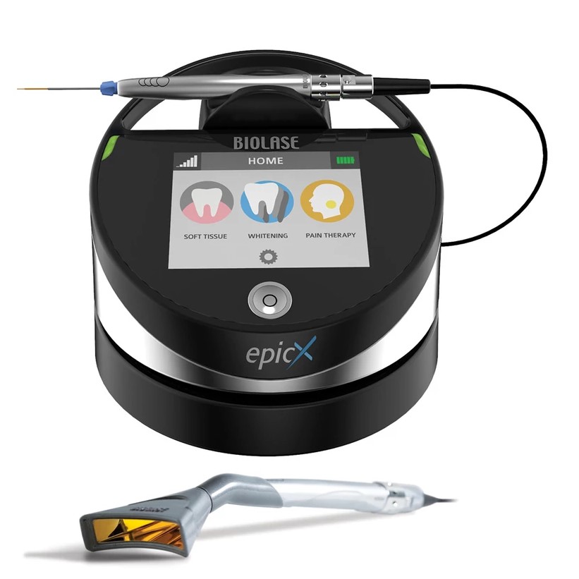 Biolase EpicX diódalézer lágyszöveti kézidarabbal, fájdalomcsillapító kézidarabbal, fegfehérítővel